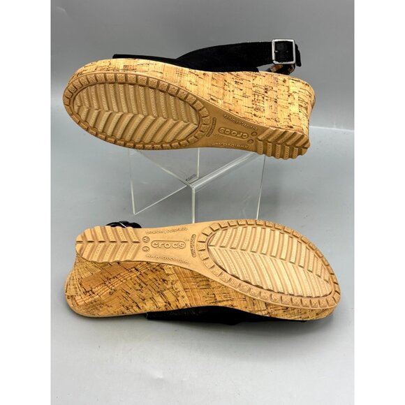 Crocs Leigh Womens Slingback Sandals Size US 9 Black Leather Open Toe Slip On - Picture 7 of 9